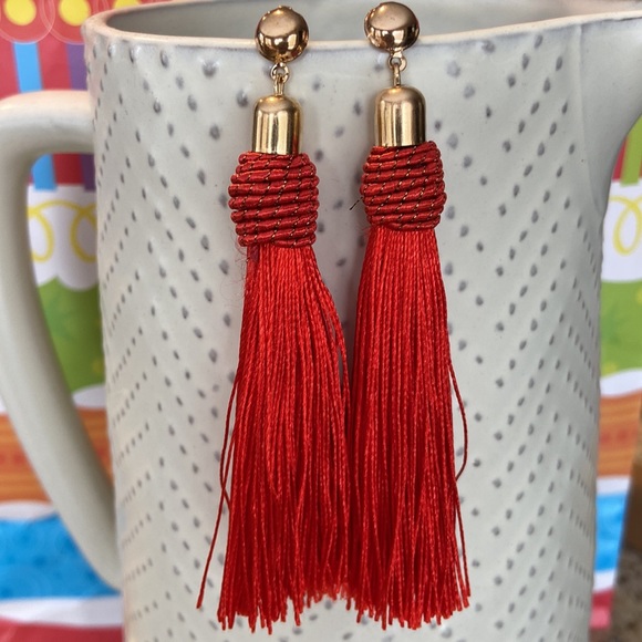 Jewelry - NEW! BOHO Red & Gold Fringe Tassel Earrings